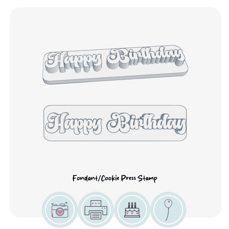 Happy Birthday Text Groovy | Fondant Press Stamp